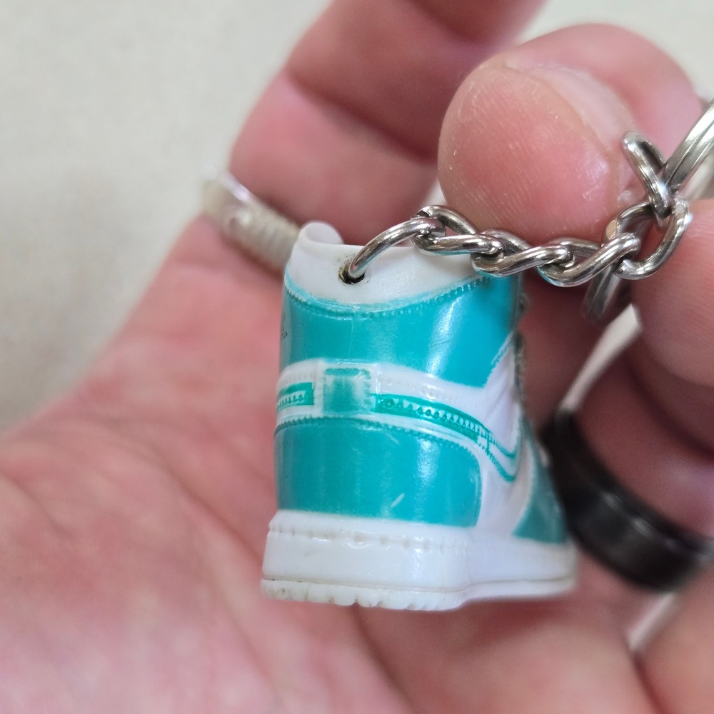 Shoe Keychain Nike Air Jordan Hand Painted Teal White Sneaker Mini Collectible - Picture 2 of 6